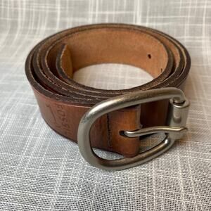 Fossil Leather Belt Mens Large Mahogany Brown Silver Buckle Style BT3731200
